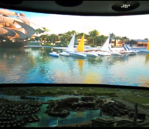 弧幕上展示即墨丁字湾新城三维动画片